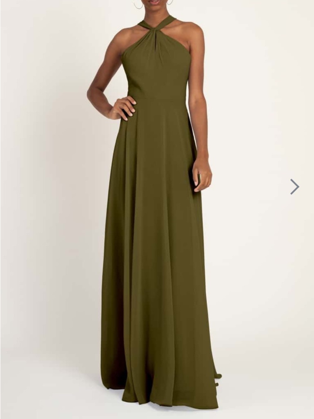 Jenny Yoo Halle Dress: Olive Green Halter Evening Dress